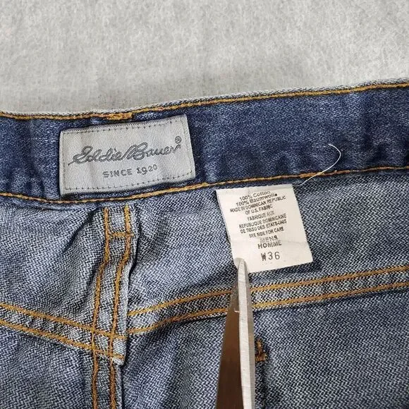 Vintage Eddie Bauer Shorts Mens 36 Blue Cargo Dark Wash Denim - Picture 4 of 10